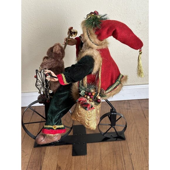 Vtg Old World Santa Claus Riding Bicycle Bike Lg 21” Christmas Decor Composite - Picture 13 of 16